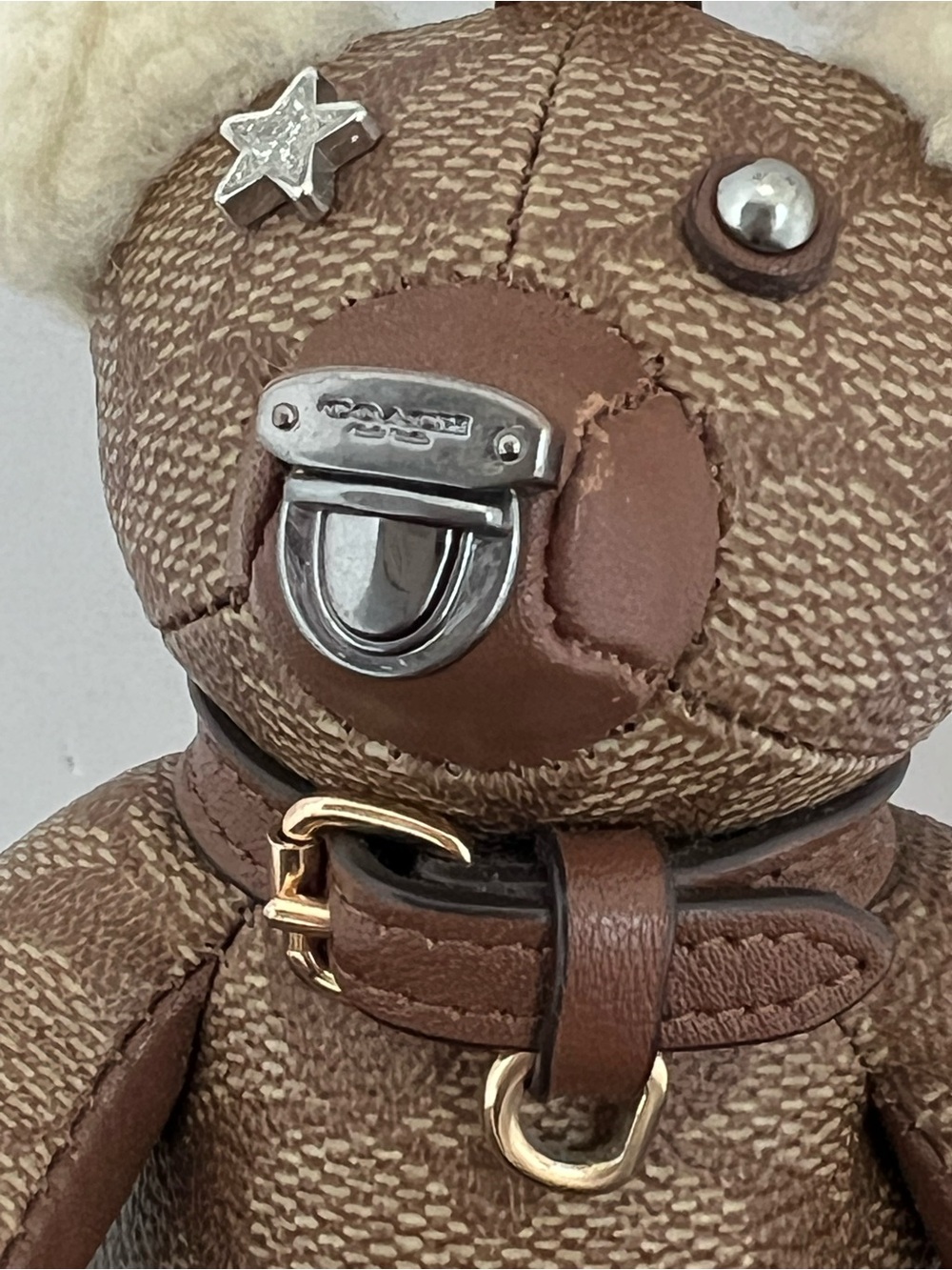 Coach Signature Canvas Bear Bag Charm Keychain with Shearling (Missing Tag) - Picture 13 of 15
